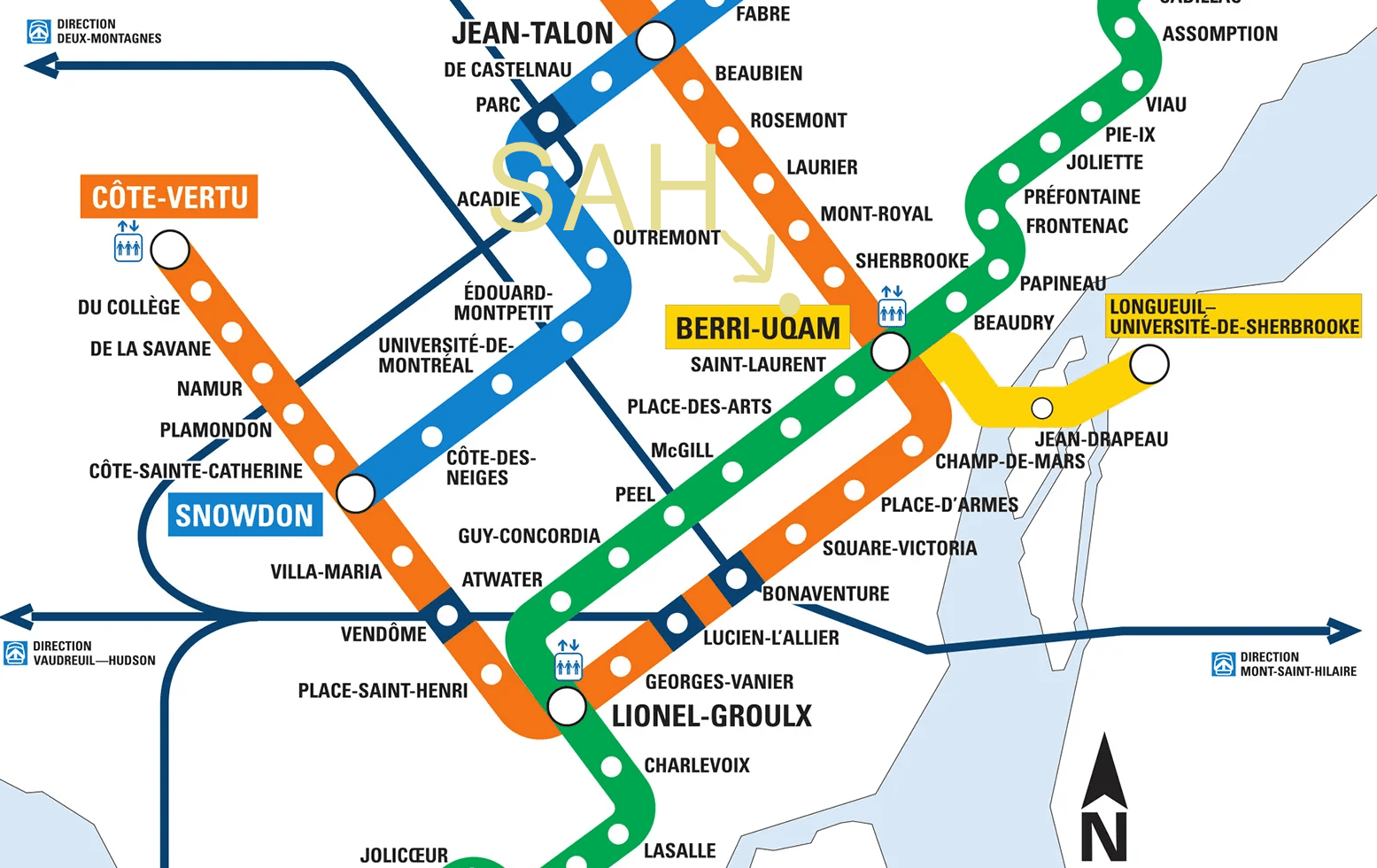 Montréal métro map marked with the location of Stay at Home Studio
